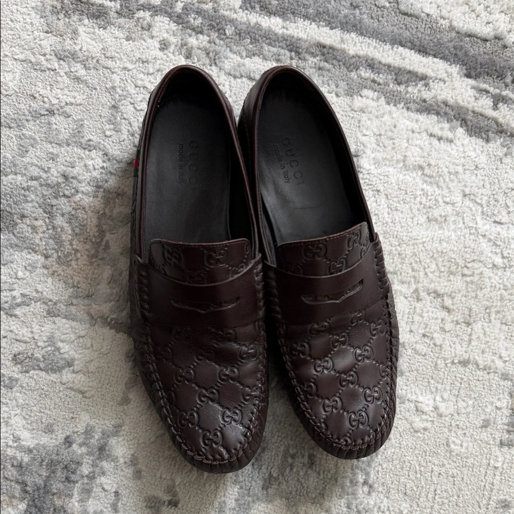 Gucci Men's Dark Brown Embossed Loafers